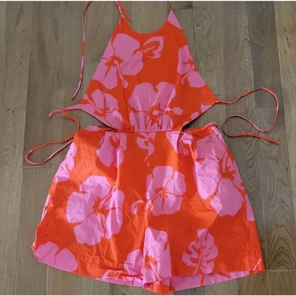 Staud Georgia Floral Romper 2 Tropical Palm Botanical Travel Beach Resort Cruise